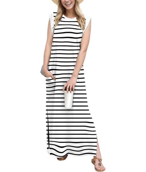 GRECERELLE 2025 Women Year-Round Casual Round Neck Loose Split Wrinkle-Free Long Maxi Vacation Dress with Pockets (XS-3XL)