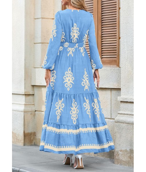 PRETTYGARDEN Women's 2025 Fall Wedding Guest Dresses Boho Floral Long Sleeve V Neck Flowy Elegant Maxi Dress Beach Clothes