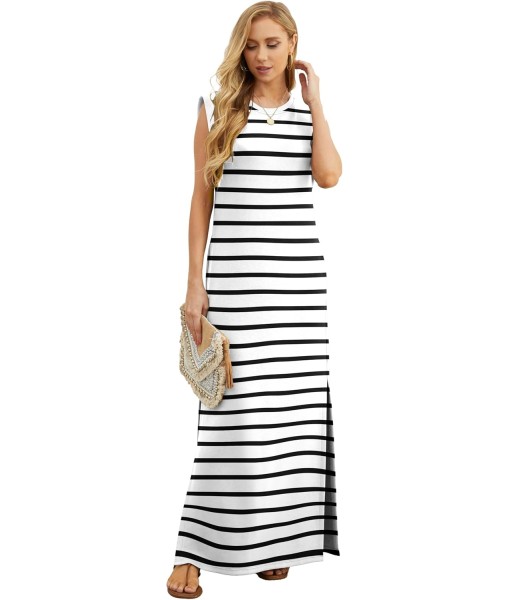 GRECERELLE 2025 Women Year-Round Casual Round Neck Loose Split Wrinkle-Free Long Maxi Vacation Dress with Pockets (XS-3XL)