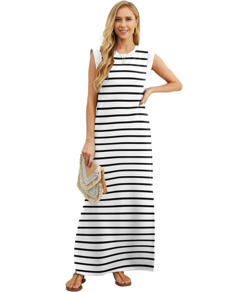 GRECERELLE 2025 Women Year-Round Casual Round Neck Loose Split Wrinkle-Free Long Maxi Vacation Dress with Pockets (XS-3XL)