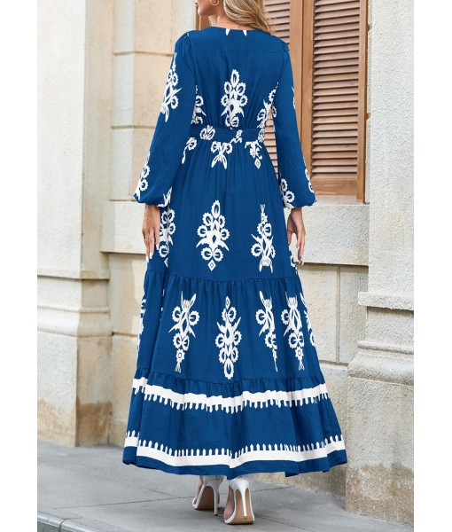 PRETTYGARDEN Women's 2025 Fall Wedding Guest Dresses Boho Floral Long Sleeve V Neck Flowy Elegant Maxi Dress Beach Clothes