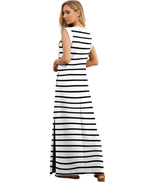 GRECERELLE 2025 Women Year-Round Casual Round Neck Loose Split Wrinkle-Free Long Maxi Vacation Dress with Pockets (XS-3XL)