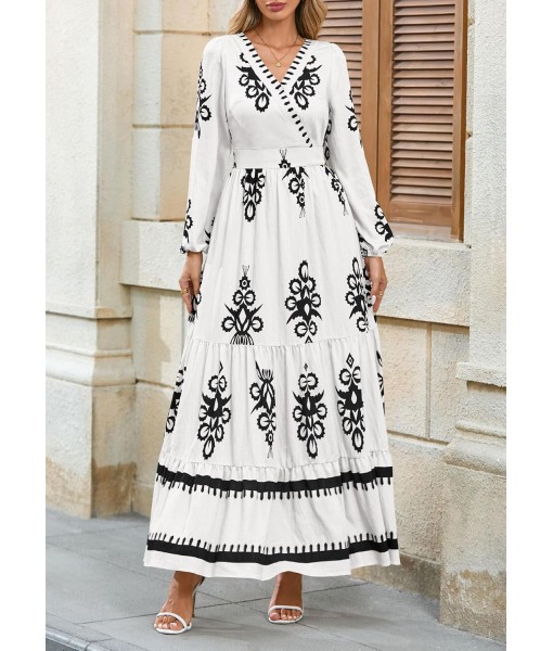 PRETTYGARDEN Women's 2025 Fall Wedding Guest Dresses Boho Floral Long Sleeve V Neck Flowy Elegant Maxi Dress Beach Clothes