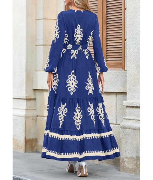 PRETTYGARDEN Women's 2025 Fall Wedding Guest Dresses Boho Floral Long Sleeve V Neck Flowy Elegant Maxi Dress Beach Clothes