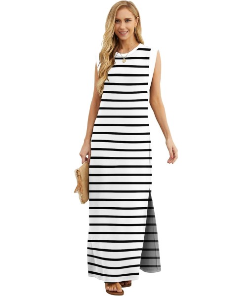 GRECERELLE 2025 Women Year-Round Casual Round Neck Loose Split Wrinkle-Free Long Maxi Vacation Dress with Pockets (XS-3XL)
