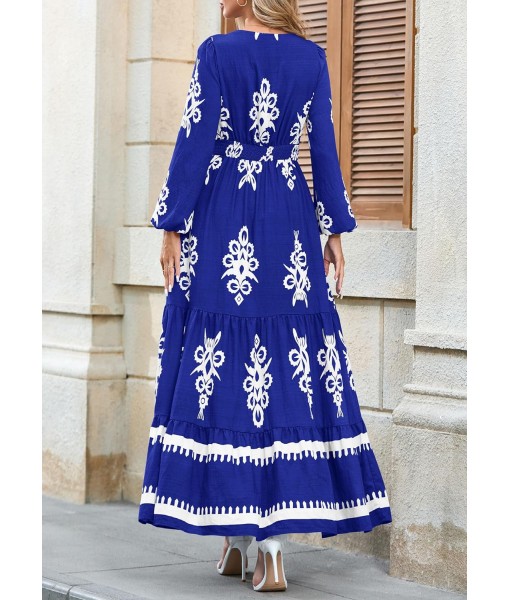 PRETTYGARDEN Women's 2025 Fall Wedding Guest Dresses Boho Floral Long Sleeve V Neck Flowy Elegant Maxi Dress Beach Clothes