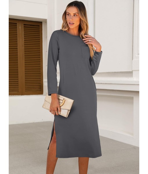 ANRABESS Womens 3/4 Long Sleeve Striped Slit Midi T Shirt Dresses with Pockets 2025 Dressy Casual Fall Fashion Travel Outfits
