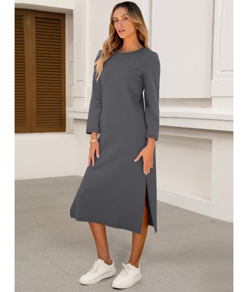 ANRABESS Womens 3/4 Long Sleeve Striped Slit Midi T Shirt Dresses with Pockets 2025 Dressy Casual Fall Fashion Travel Outfits
