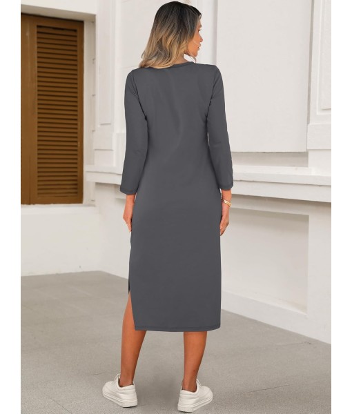 ANRABESS Womens 3/4 Long Sleeve Striped Slit Midi T Shirt Dresses with Pockets 2025 Dressy Casual Fall Fashion Travel Outfits