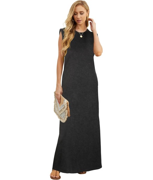 GRECERELLE 2025 Women Year-Round Casual Round Neck Loose Split Wrinkle-Free Long Maxi Vacation Dress with Pockets (XS-3XL)