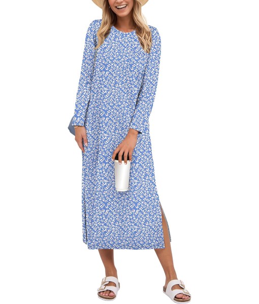 ANRABESS Womens 3/4 Long Sleeve Striped Slit Midi T Shirt Dresses with Pockets 2025 Dressy Casual Fall Fashion Travel Outfits