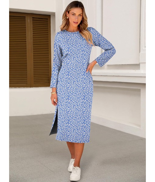 ANRABESS Womens 3/4 Long Sleeve Striped Slit Midi T Shirt Dresses with Pockets 2025 Dressy Casual Fall Fashion Travel Outfits