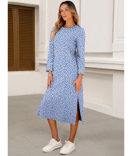ANRABESS Womens 3/4 Long Sleeve Striped Slit Midi T Shirt Dresses with Pockets 2025 Dressy Casual Fall Fashion Travel Outfits