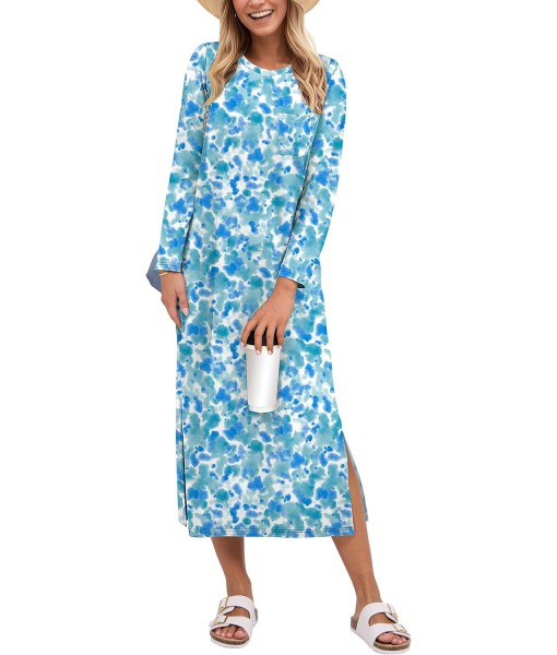 ANRABESS Womens 3/4 Long Sleeve Striped Slit Midi T Shirt Dresses with Pockets 2025 Dressy Casual Fall Fashion Travel Outfits