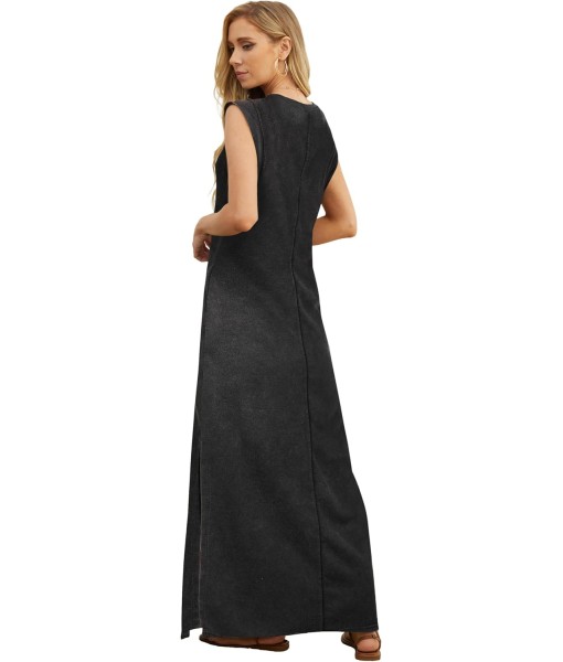 GRECERELLE 2025 Women Year-Round Casual Round Neck Loose Split Wrinkle-Free Long Maxi Vacation Dress with Pockets (XS-3XL)