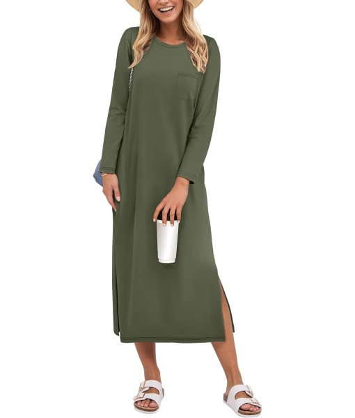 ANRABESS Womens 3/4 Long Sleeve Striped Slit Midi T Shirt Dresses with Pockets 2025 Dressy Casual Fall Fashion Travel Outfits