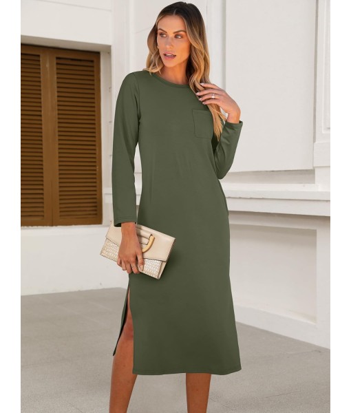 ANRABESS Womens 3/4 Long Sleeve Striped Slit Midi T Shirt Dresses with Pockets 2025 Dressy Casual Fall Fashion Travel Outfits