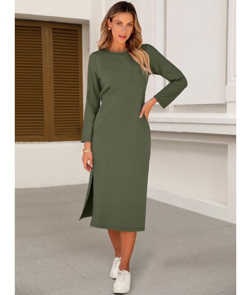 ANRABESS Womens 3/4 Long Sleeve Striped Slit Midi T Shirt Dresses with Pockets 2025 Dressy Casual Fall Fashion Travel Outfits