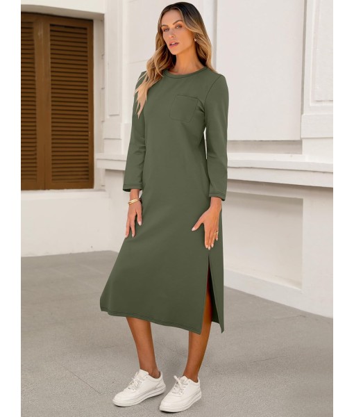 ANRABESS Womens 3/4 Long Sleeve Striped Slit Midi T Shirt Dresses with Pockets 2025 Dressy Casual Fall Fashion Travel Outfits