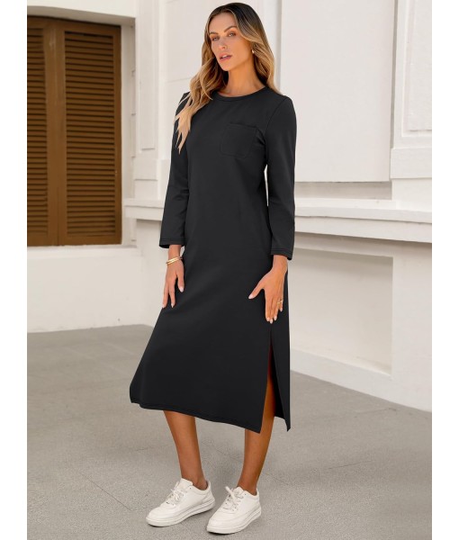 ANRABESS Womens 3/4 Long Sleeve Striped Slit Midi T Shirt Dresses with Pockets 2025 Dressy Casual Fall Fashion Travel Outfits