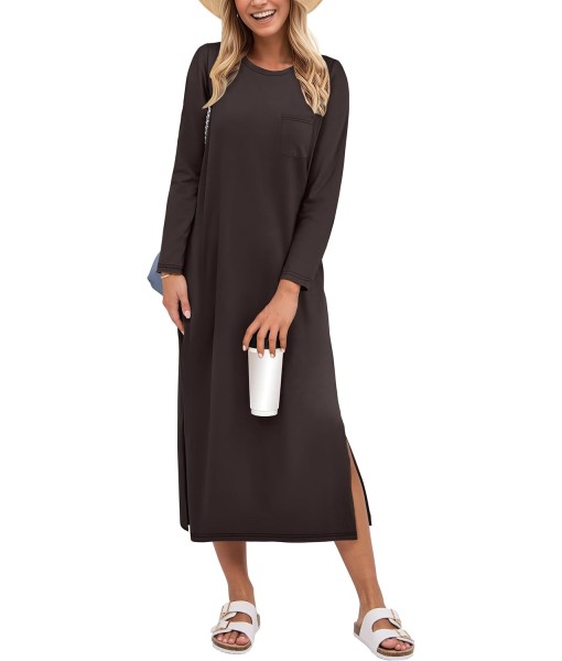 ANRABESS Womens 3/4 Long Sleeve Striped Slit Midi T Shirt Dresses with Pockets 2025 Dressy Casual Fall Fashion Travel Outfits