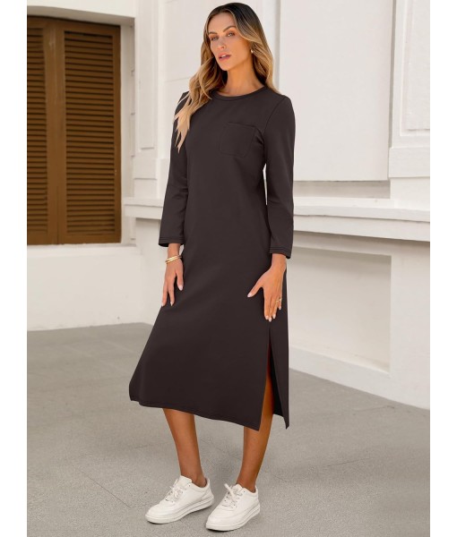 ANRABESS Womens 3/4 Long Sleeve Striped Slit Midi T Shirt Dresses with Pockets 2025 Dressy Casual Fall Fashion Travel Outfits