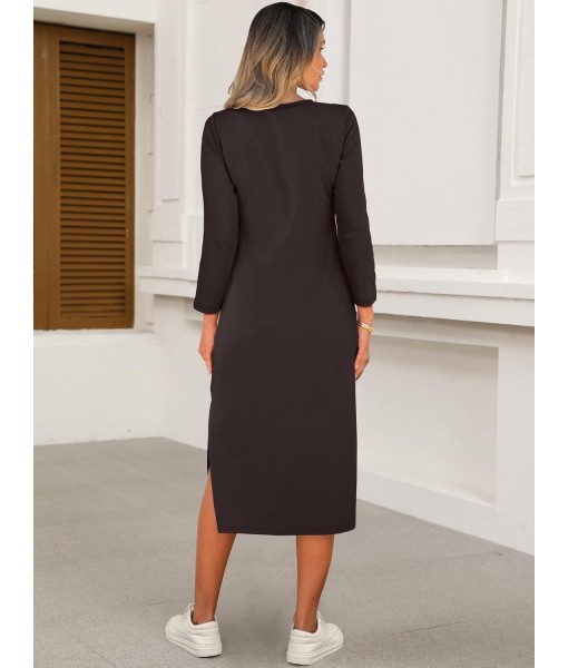 ANRABESS Womens 3/4 Long Sleeve Striped Slit Midi T Shirt Dresses with Pockets 2025 Dressy Casual Fall Fashion Travel Outfits
