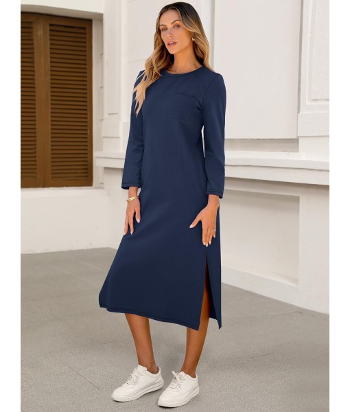 ANRABESS Womens 3/4 Long Sleeve Striped Slit Midi T Shirt Dresses with Pockets 2025 Dressy Casual Fall Fashion Travel Outfits