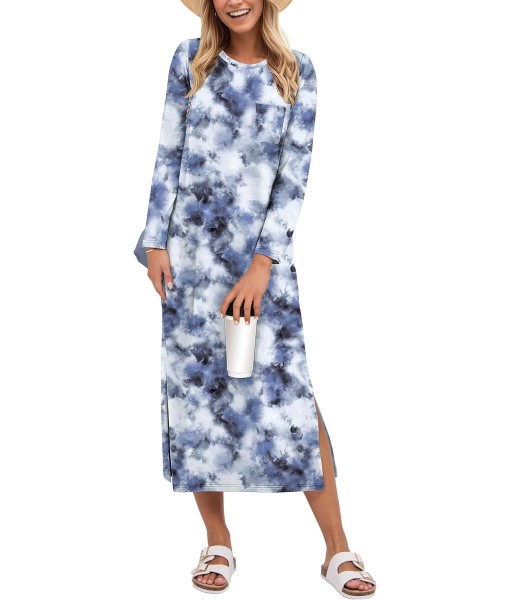 ANRABESS Womens 3/4 Long Sleeve Striped Slit Midi T Shirt Dresses with Pockets 2025 Dressy Casual Fall Fashion Travel Outfits