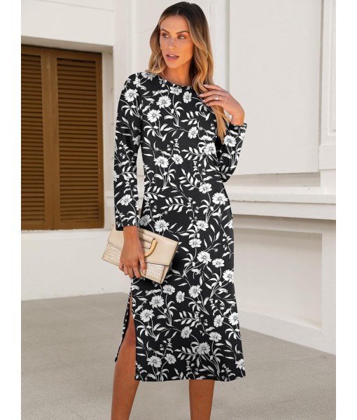 ANRABESS Womens 3/4 Long Sleeve Striped Slit Midi T Shirt Dresses with Pockets 2025 Dressy Casual Fall Fashion Travel Outfits