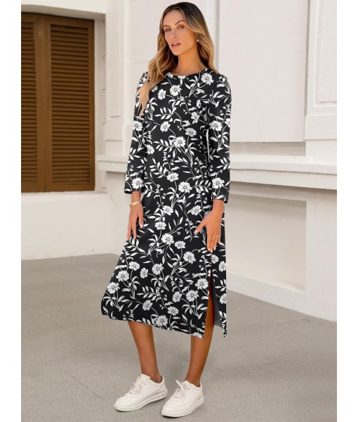 ANRABESS Womens 3/4 Long Sleeve Striped Slit Midi T Shirt Dresses with Pockets 2025 Dressy Casual Fall Fashion Travel Outfits