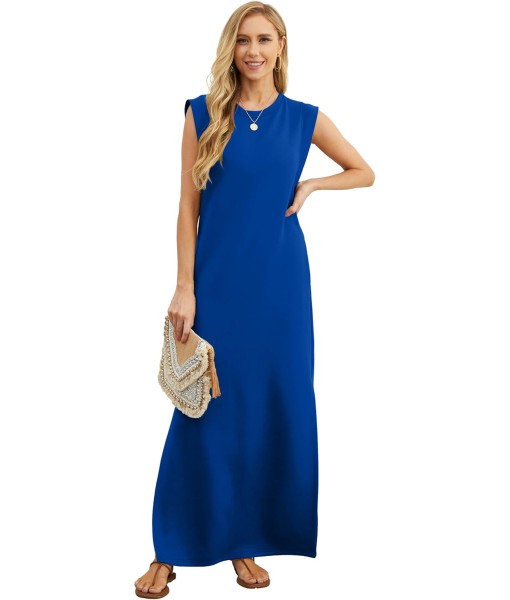 GRECERELLE 2025 Women Year-Round Casual Round Neck Loose Split Wrinkle-Free Long Maxi Vacation Dress with Pockets (XS-3XL)