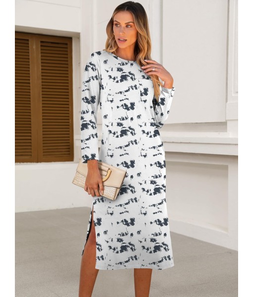 ANRABESS Womens 3/4 Long Sleeve Striped Slit Midi T Shirt Dresses with Pockets 2025 Dressy Casual Fall Fashion Travel Outfits