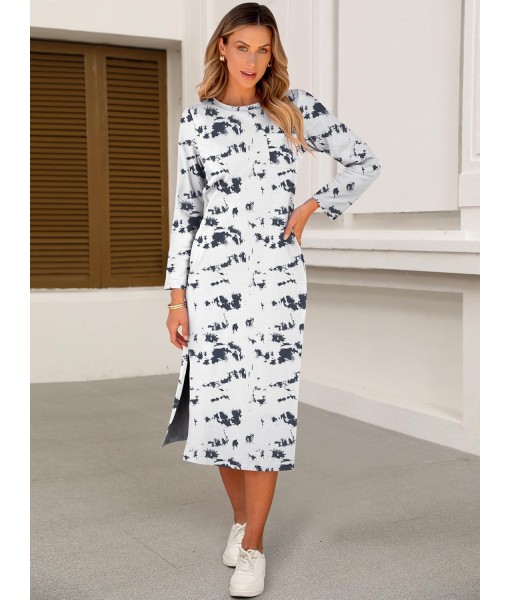 ANRABESS Womens 3/4 Long Sleeve Striped Slit Midi T Shirt Dresses with Pockets 2025 Dressy Casual Fall Fashion Travel Outfits