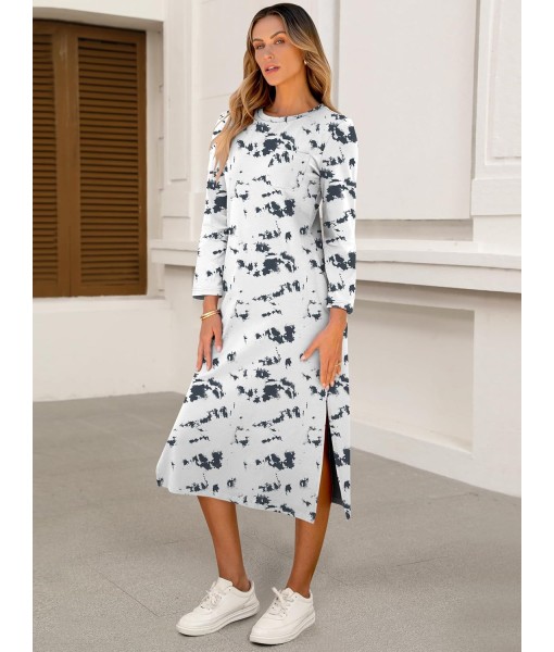 ANRABESS Womens 3/4 Long Sleeve Striped Slit Midi T Shirt Dresses with Pockets 2025 Dressy Casual Fall Fashion Travel Outfits