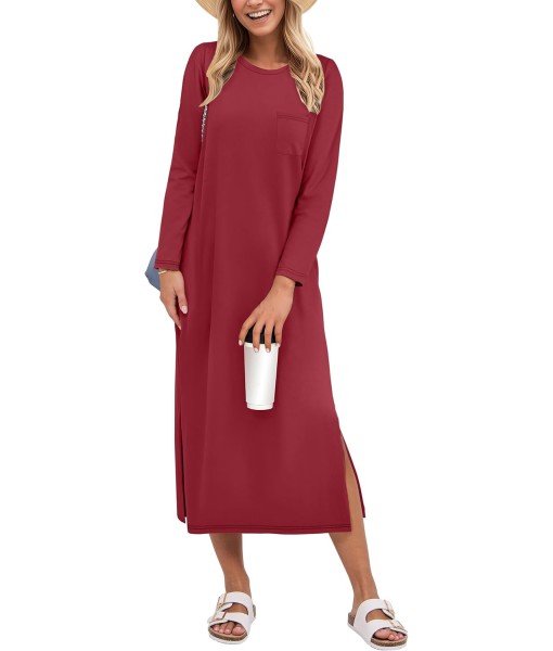 ANRABESS Womens 3/4 Long Sleeve Striped Slit Midi T Shirt Dresses with Pockets 2025 Dressy Casual Fall Fashion Travel Outfits