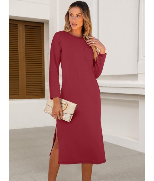 ANRABESS Womens 3/4 Long Sleeve Striped Slit Midi T Shirt Dresses with Pockets 2025 Dressy Casual Fall Fashion Travel Outfits