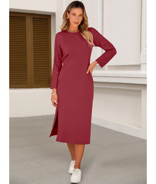 ANRABESS Womens 3/4 Long Sleeve Striped Slit Midi T Shirt Dresses with Pockets 2025 Dressy Casual Fall Fashion Travel Outfits