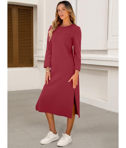 ANRABESS Womens 3/4 Long Sleeve Striped Slit Midi T Shirt Dresses with Pockets 2025 Dressy Casual Fall Fashion Travel Outfits