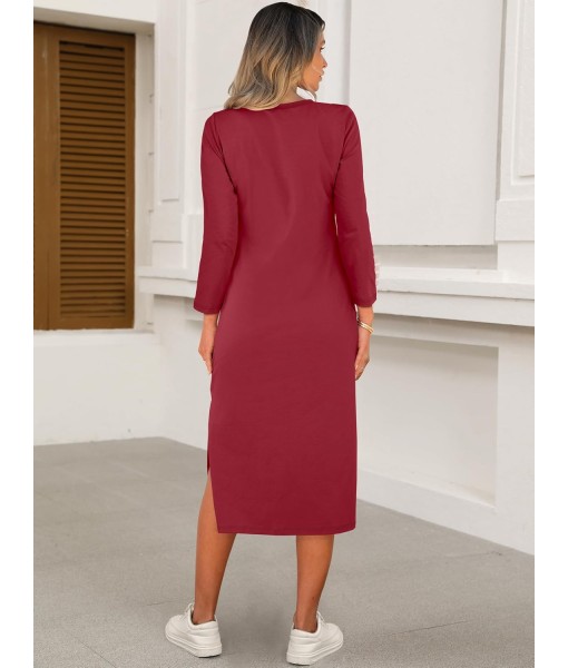ANRABESS Womens 3/4 Long Sleeve Striped Slit Midi T Shirt Dresses with Pockets 2025 Dressy Casual Fall Fashion Travel Outfits