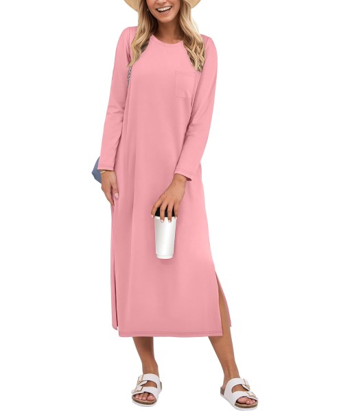 ANRABESS Womens 3/4 Long Sleeve Striped Slit Midi T Shirt Dresses with Pockets 2025 Dressy Casual Fall Fashion Travel Outfits
