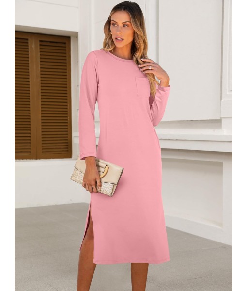 ANRABESS Womens 3/4 Long Sleeve Striped Slit Midi T Shirt Dresses with Pockets 2025 Dressy Casual Fall Fashion Travel Outfits