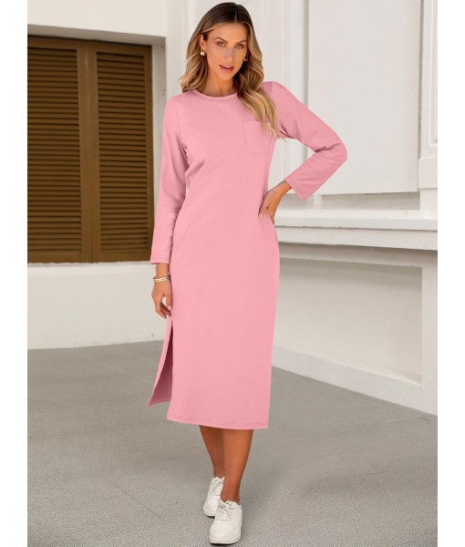 ANRABESS Womens 3/4 Long Sleeve Striped Slit Midi T Shirt Dresses with Pockets 2025 Dressy Casual Fall Fashion Travel Outfits