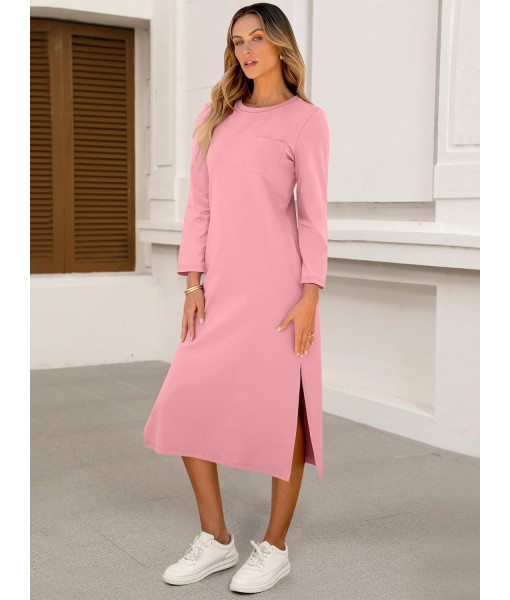 ANRABESS Womens 3/4 Long Sleeve Striped Slit Midi T Shirt Dresses with Pockets 2025 Dressy Casual Fall Fashion Travel Outfits