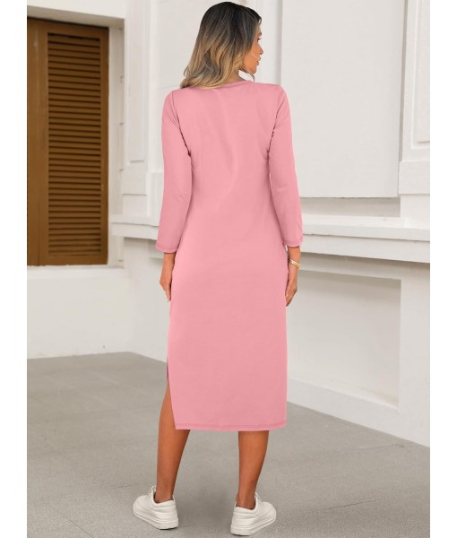 ANRABESS Womens 3/4 Long Sleeve Striped Slit Midi T Shirt Dresses with Pockets 2025 Dressy Casual Fall Fashion Travel Outfits