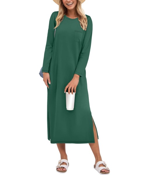 ANRABESS Womens 3/4 Long Sleeve Striped Slit Midi T Shirt Dresses with Pockets 2025 Dressy Casual Fall Fashion Travel Outfits