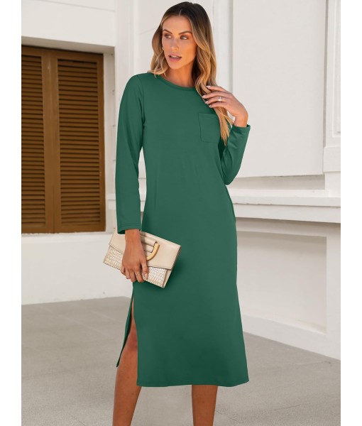 ANRABESS Womens 3/4 Long Sleeve Striped Slit Midi T Shirt Dresses with Pockets 2025 Dressy Casual Fall Fashion Travel Outfits