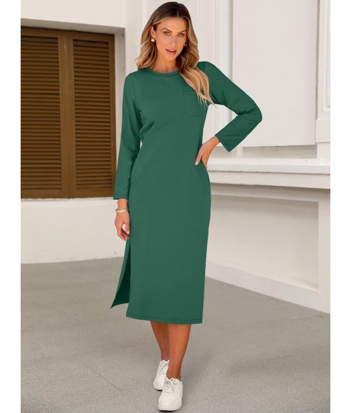 ANRABESS Womens 3/4 Long Sleeve Striped Slit Midi T Shirt Dresses with Pockets 2025 Dressy Casual Fall Fashion Travel Outfits