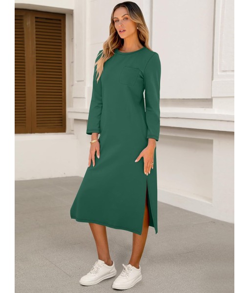 ANRABESS Womens 3/4 Long Sleeve Striped Slit Midi T Shirt Dresses with Pockets 2025 Dressy Casual Fall Fashion Travel Outfits
