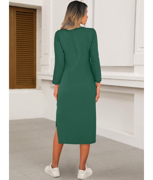 ANRABESS Womens 3/4 Long Sleeve Striped Slit Midi T Shirt Dresses with Pockets 2025 Dressy Casual Fall Fashion Travel Outfits